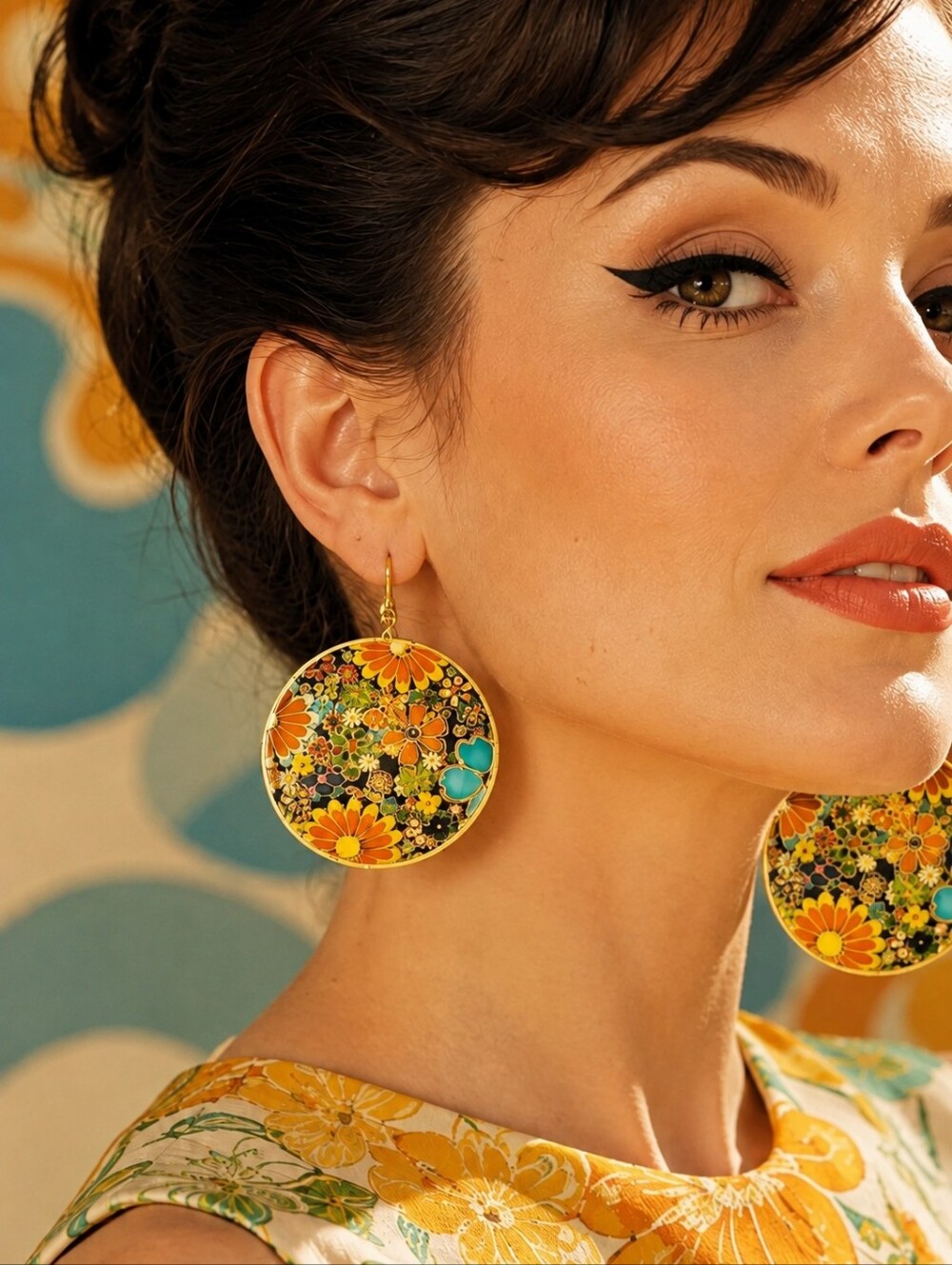 MODCLOTH FLORAL KALEIDOSCOPE DISK EARRINGS 2